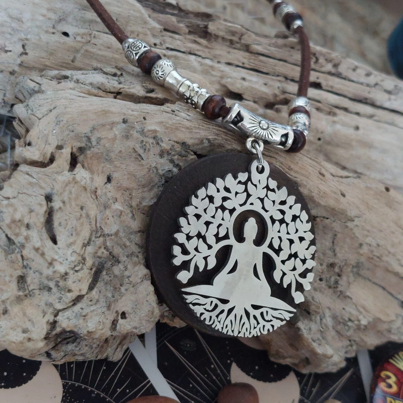 Bohemien boeddhistisch mediteerketting boom des levens, chocoladehout, meerlagige parelketting – photo 3